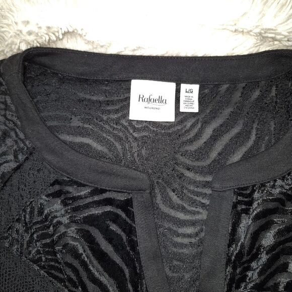 NWT Rafaella Black Long Sleeve Top Lace Detail Henley Blouse Size Large. Elegant - Picture 3 of 8